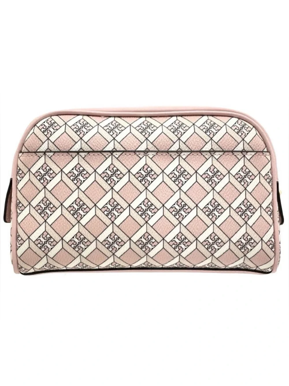 TORY BURCH Dusted Blush Geo Logo Allover Wristlet Essentials Pouch Makeup Bag